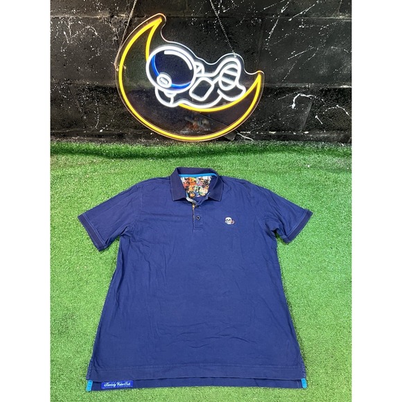 Robert Graham Polo‎ Shirt Mens Large Short Sleeve Blue Skull Rose Classic - Picture 1 of 6
